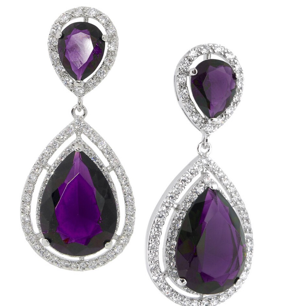 Amethyst Crystal Teardrop Earrings,Nwt